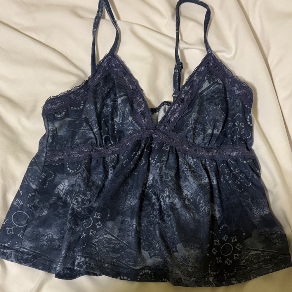 ROMWE Navy Blue Patterned Top Small